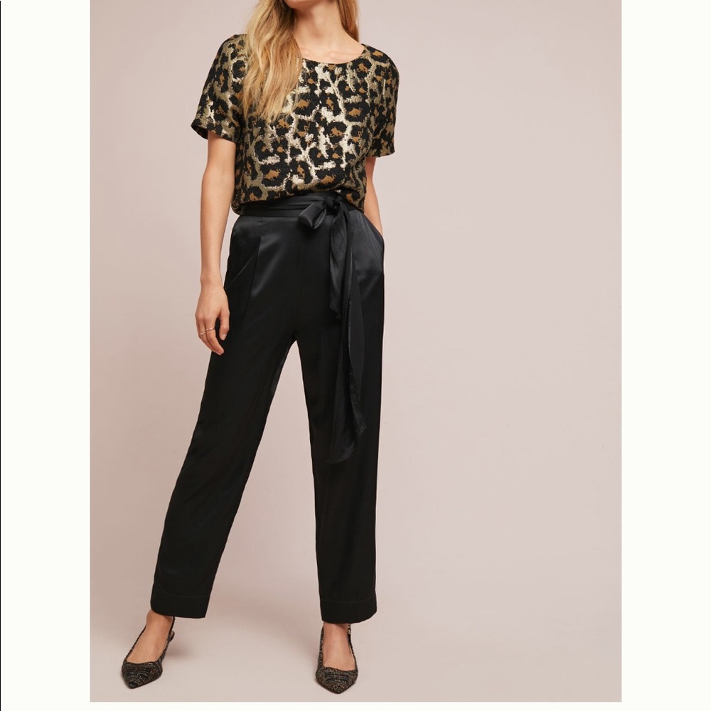 Anthropologie satin tie waist pants